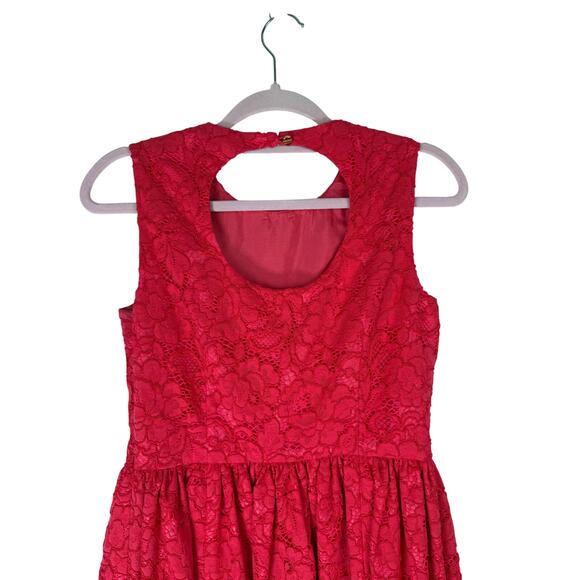 Kate Spade Geranium Coral Floral Lace Sleeveless Hi-Lo Raw Hem Side Dress Size 4 - Picture 5 of 9